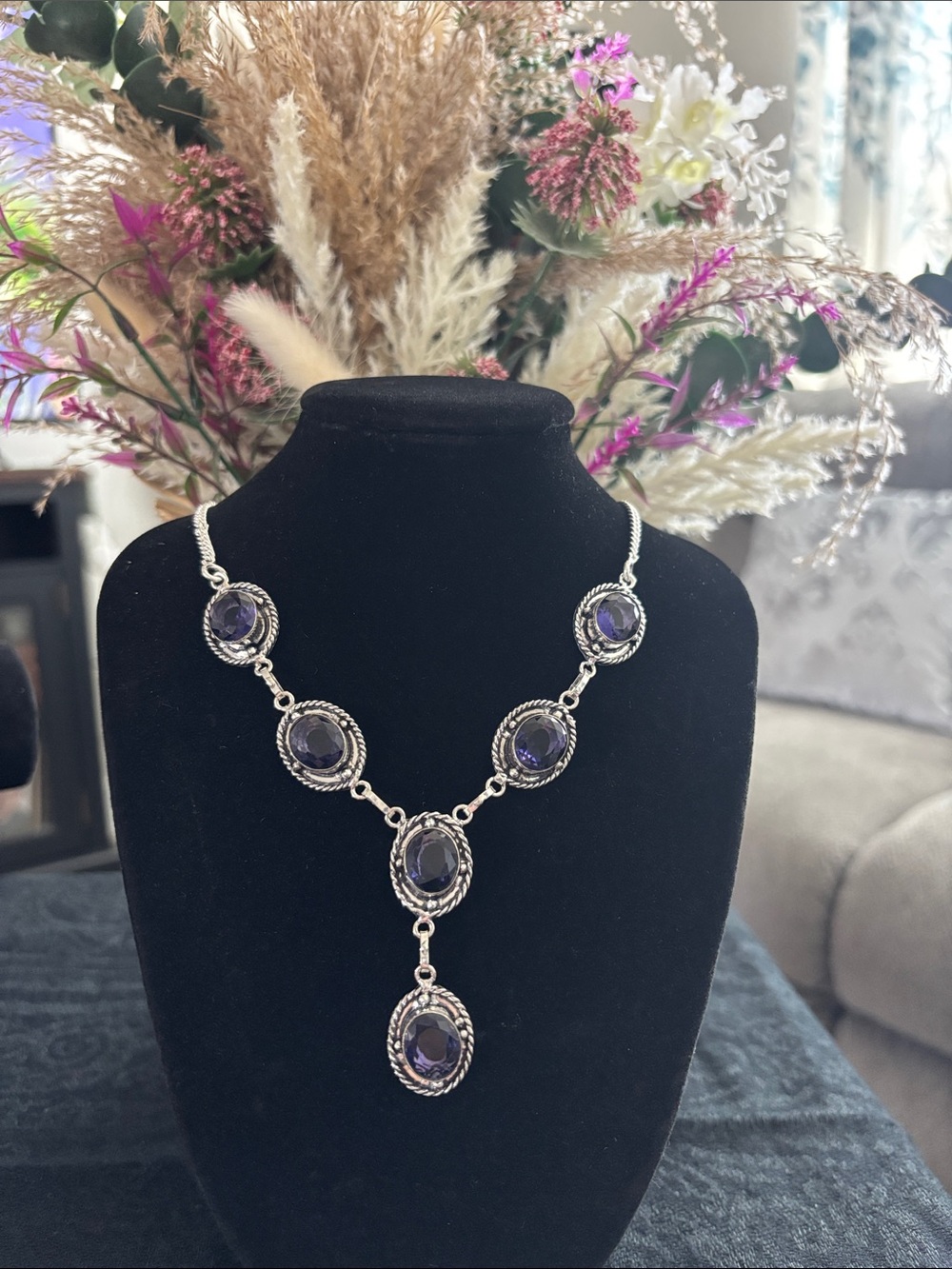 Amethyst Drop Y Gemstone Necklace.